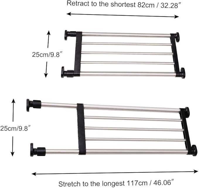 BAOYOUNI Adjustable Closet Shelf Expandable Shelves Tension Rod Hanger Space Saving Storage Rack Organizer Divider for Wardrobe, Cupboard, Kitchen, Bathroom Use, Black, 2 Pack