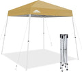 EAGLE PEAK 8x8 Slant Leg Pop-up Canopy Tent Easy One Person Setup Instant Outdoor Beach Canopy Folding Portable Sports Shelter 8x8 Base 6x6 Top (Beige)