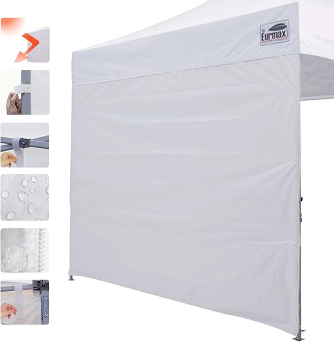 Eurmax USA Instant Canopy SunWall Camping Tent Tarp Shelter 8x8 Canopy Wall Sidewall, 1 Pack (White)