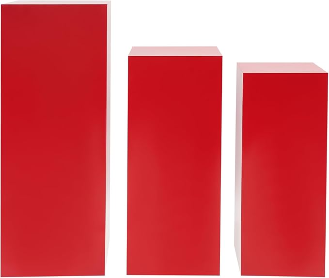 Cake Pedestal Stands for Party 3PCS Dessert Table Display Plinth Pillars Red Square Pedestal Stands for Wedding Sculpture Display Column Decoration Cube (3PCS-Square-Red)