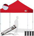 Eurmax USA Standard 10x10ft Patio Pop Up Canopy Tent for Outdoor Events Commercial Instant Canopies with Heavy Duty Roller Bag,Bonus 4 Canopy Sand Bags(Silver Coating Top,Red)
