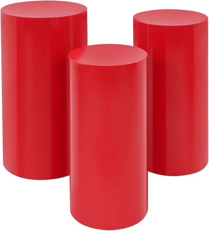 3Pcs Metal Pedestal Stand for Party, Large Red Cake Stand, Pedestal Display Plinth Pillars for Wedding Ceremony Birthday Party Art Decor, Column Decorative Cube for Wedding Dessert Table Display