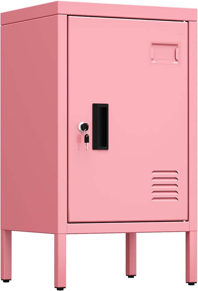 Aobabo 24.4" H Metal Locker Storage Cabinet with 1 Doors, Pantry Storage Cabinet with Adjustable Leveling Foot and Adjustable Shelves, for Kitchen, Employees, Office, Home, Assembly Required, Pink