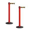 Crowd Control Warehouse CCW Series RBB-150 - Set of 2 Stanchion Retractable Belt Barriers - 16 Foot, Black & Yellow Diagonal Belt with Red Post - Easy Assembly