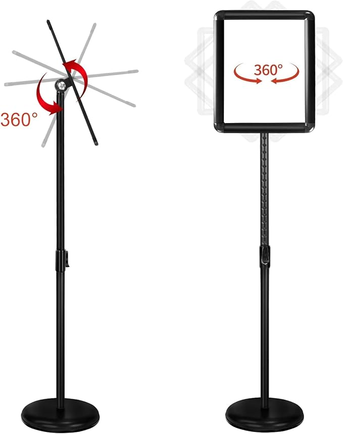 Sign Stand Adjustable Pedestal Sign Holder Stand, Poster Stand Aluminum Snap Open Frame for 8.5X11 Inches with Heavy Round Base, Both Vertical and Horizontal Sign Displayed (8.5x11inches(2pack))