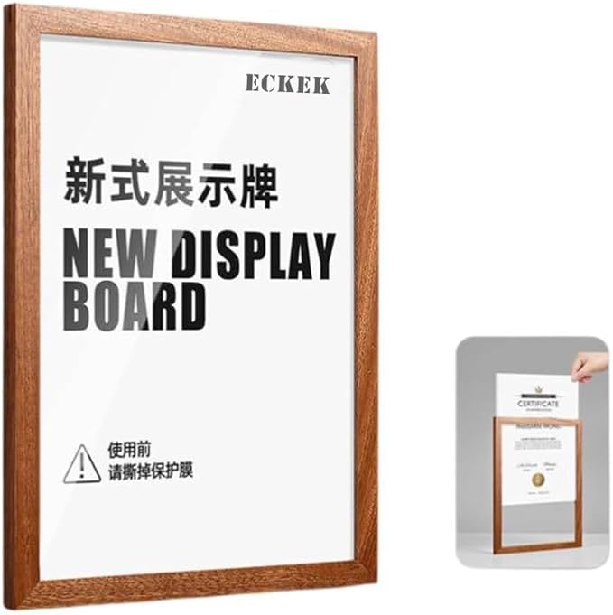Wall Mount Acrylic Sign Holder Self Adhesive Magnetic Display Frame Clear Document Frame for Office, Store, School, Home, Wall Picture Frame (Sapele Wood A4 210×297mm/8.27×11.69inches)