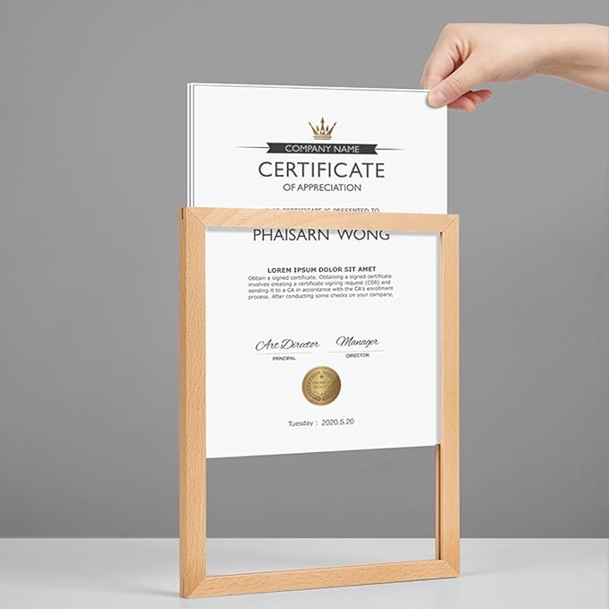 Wall Mount Acrylic Sign Holder Self Adhesive Magnetic Display Frame Clear Document Frame for Office, Store, School, Home, Wall Picture Frame (Sapele Wood A3 297×420mm/11.69×16.54inches)