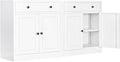 BESFUR Buffet Metal Cabinet with Storage 32”,White Sideboard Farmhouse Storage Cabinet with Adjustable Shelves, 2 Drawer and 4 Doors for Entryway Living Room, Bathroom, Kitchen,Home Office,Apartment