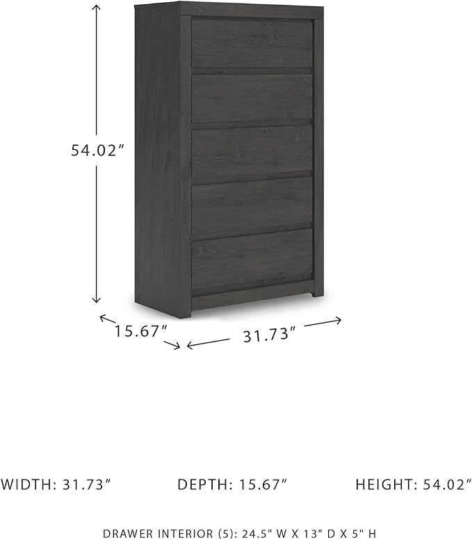 Signature Design by Ashley Parlayon Casual 5-Drawer Chest of Drawers with Safety Stop, Gray