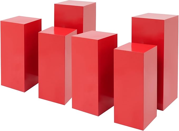 6Pcs Metal Pedestal Stand for Party, Large Red Cake Stand, Pedestal Display Plinth Pillars for Wedding Ceremony Birthday Party Art Decor, Column Decorative Cube for Wedding Dessert Table Display