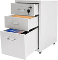 3 Drawer Metal Storage Cabinet Mobile File Cabinet with Lock Under Desk Office Storage Cabinet for Office & Home Fits Letter/Standard Sizes(White)