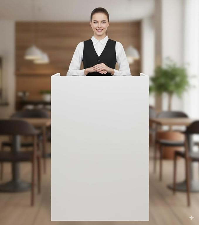 WISDOMFUR Portable Cash Register Stand - Cash Wrap Checkout Desk with Locking Drawer & Storage Shelves - Ideal for Retail, Pop-Up Shops, Church, Trade Shows & Reception Areas (White)
