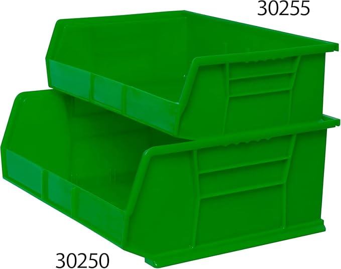 Akro-Mils 30255 AkroBins Plastic Storage Bins, Space-Saving Stackable Bins for Garage, Pantry, Craft Organization, 11-" x 16-" x 5-", Green, 6-Pack