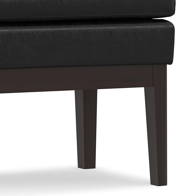 SIMPLIHOME Carlson Small Ottoman Bench - 27 inch Wide Upholstered Woven Fabric Rectangle Ottoman in Distressed Black, Mid Century Modern Bench for Bedroom or Living Room with Padded Seat