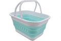 SAMMART 19L (5 Gallon) Collapsible Tub with Handle - Portable Outdoor Picnic Basket/Crater - Foldable Shopping Bag - Space Saving Storage Container (1, White/Lake Green)