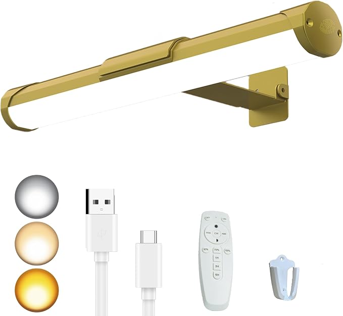 MIOBLUE Picture Light with Remote and Timer, 13.8in Rechargeable Picture Light with 3 Color Modes, Dimmable Cordless Painting Light for Wall Display, Gallery Artwork, Portraits, Dartboards