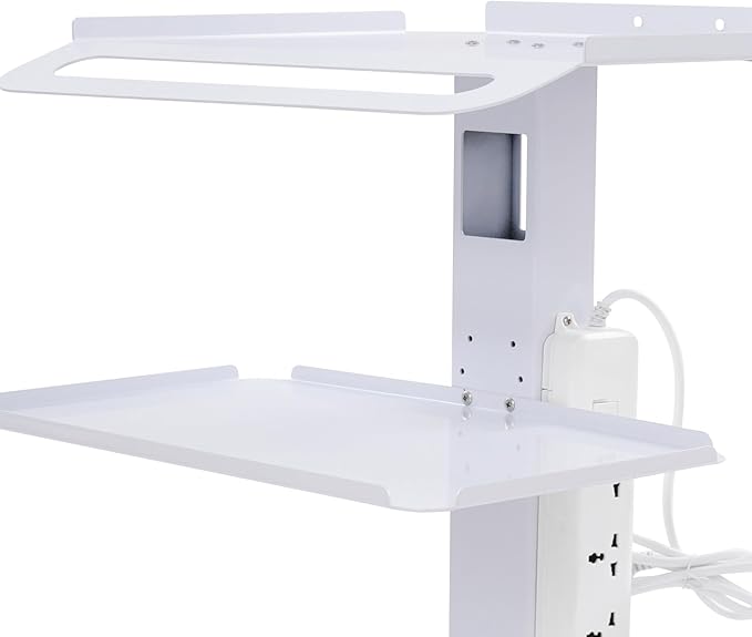 Computer Cart Mobile Standing Workstation with Power Strip, Salon Spa Beauty Machine Trolley Stand, Adjustable Height Computer Cart with 4 Wheels for Placing Computers, Mainframes