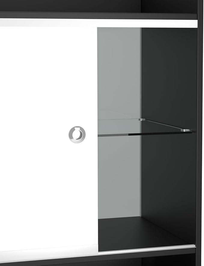 24”W * 18”D * 38”H - Cash Register Stand， Black Cash Wrap Checkout Desk，Counter Stand with Glass Display Cabinet for Retail