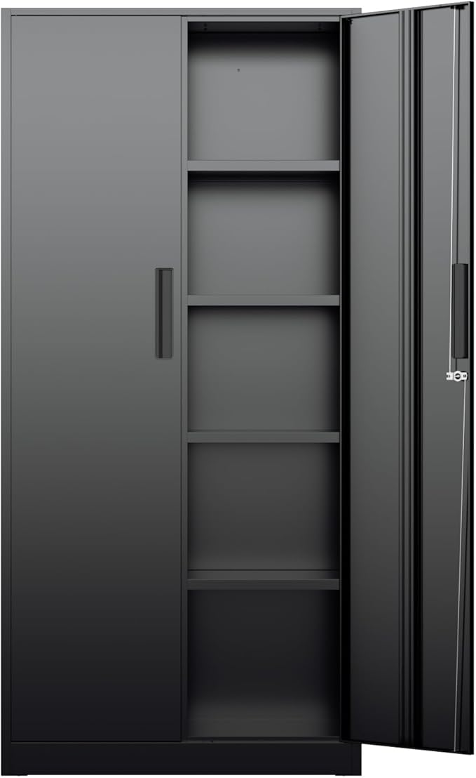 INTEGREAT Metal Storage Cabinet, 71" Black Office Metal Cabinet with Locking Doors and Adjustable Shelves, Steel Locking Cabinets for Office, Home, Garage, Gym, School