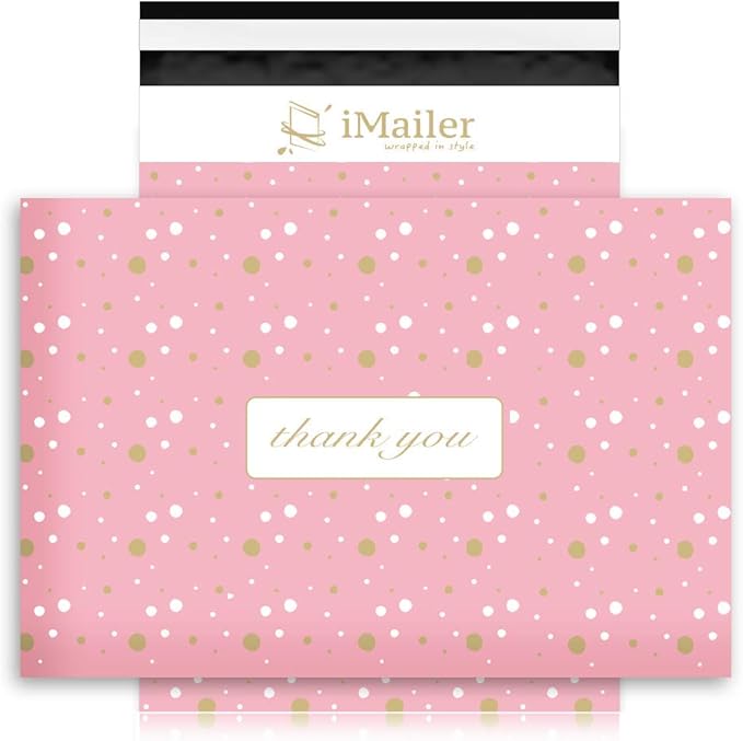 100 Count - 10x13 inch, Pink Polka Dot - Thank You Poly Mailer Envelope, Mailing Shipping Bags with Self Seal Strip