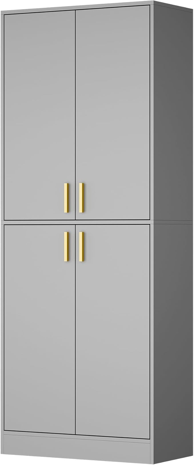 Cozy Castle Kitchen Pantry Cabinet, 71" Tall Wood Storage Cabinet with Doors and Shelves 4 Doors Freestanding Cupboard for Dining Room Living Room Bathroom Furniture, Gray