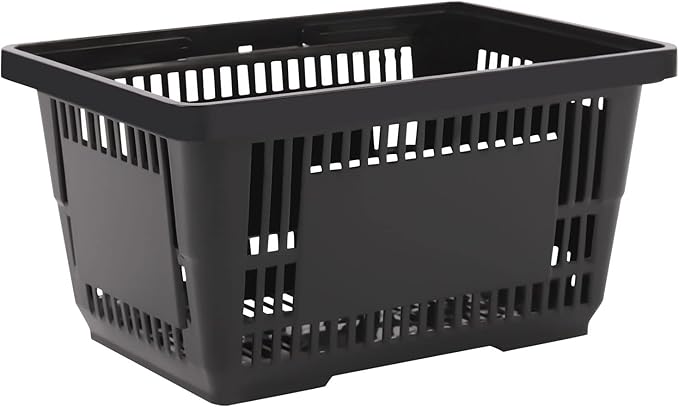 12 Pcs Shopping Baskets,21L/5.5gal Durable Black Plastic Store Shopping Baskets w/Handles Convenient Sundry Laundry Basket,17*9*12in Portable Store Retail Baskets Set for Market Thrift,Black