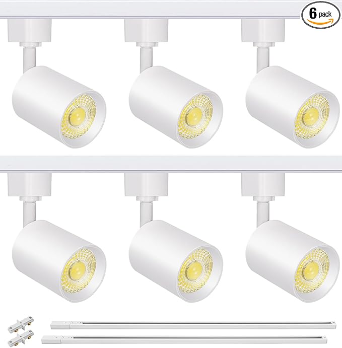 VANoopee 6-Light LED Track Lighting Kit with 6.6FT H Type Track Rails, Dimmable Track Light Heads Bright Ceiling Spotlight Fixture for Kitchen Accent Art, 3000K Warm White, No Flicker 10W 800lm White