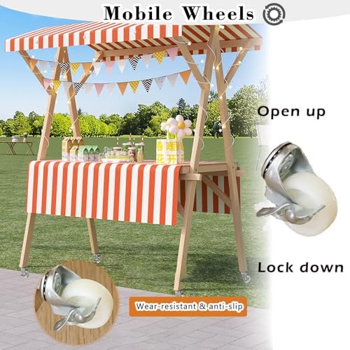 Foldable Wooden Market Stall with Canopy & Tablecloth - Portable Outdoor Concession Booth for Crafts, Gifts, Food & Lemonade - Retail Kiosk Display (Red, 180x60cm/70.9x23.6in)