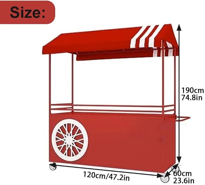 MATISUN Portable Vendor Cart with Canopy, Mobile Food Cart with Lockable Wheels for Market, Street Food & Events (Red)