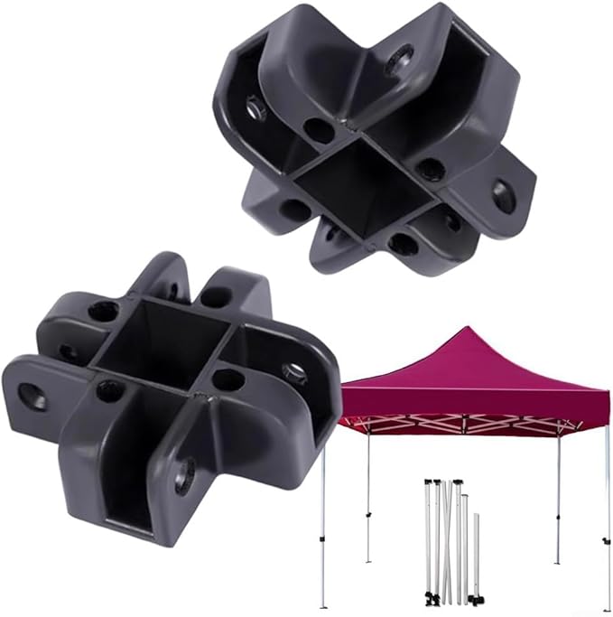 Pop-Up Canopy Center Connector 4-Way Black Plastic, Fits 34×34mm Square Tubes for Gazebo Tent and Awning Frames, Quick Screw-On Assembly, 4-Pack for Outdoor Camping Use(Upper Four Forks)