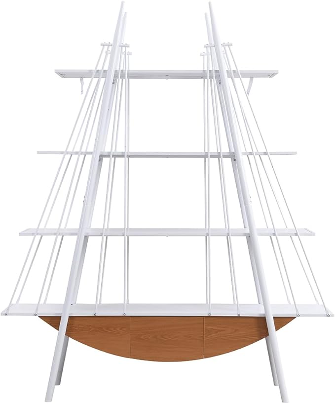 Boat-Shaped Bookshelf, 4 Tier Ladder Bookcase with Drawer 84.3" Tall Bookshelves for Storage Display Decor Easy Assembly Bookcase Furniture for Bedroom, Living Room and Home Office