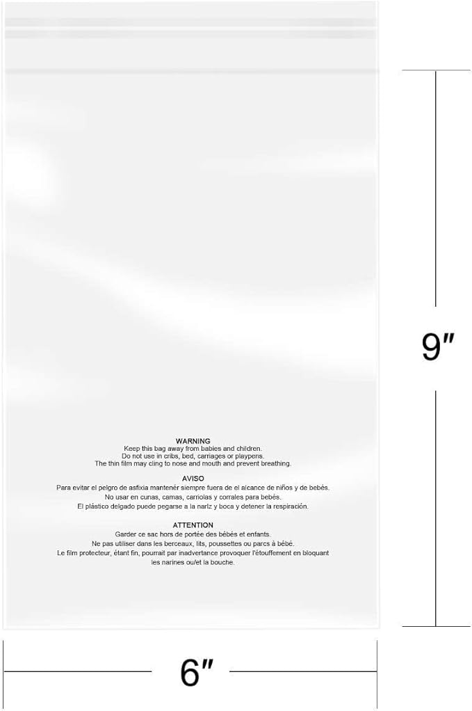 iMailer - 1000 Count - 6" x 9" Small Clear Poly Bags with Suffocation Warning Self Seal 1.6 Mil for Clothing, Bakery, Gifts - Resealable Adhesive, Not Strong