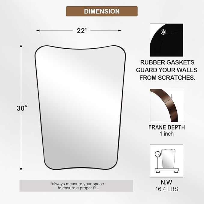 ANDY STAR Brushed Bronze Asymmetrical Mirror, 22"x30" Bathroom Mirror for Over Sink, Premium Stainless Steel Thin Frame, Antique Bronze Mirror for Wall, Butterfly-Inspired Designer Decor