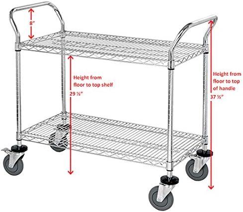 Omega 2 Tier Heavy Duty Rolling Utility Carts with Wheels and Handle Bar, NSF Certified 1200LBS, Commercial Serving Storage Cart for Warehouse Garage Kitchen, 21" Deep x 36" Wide x 39" High, Silver