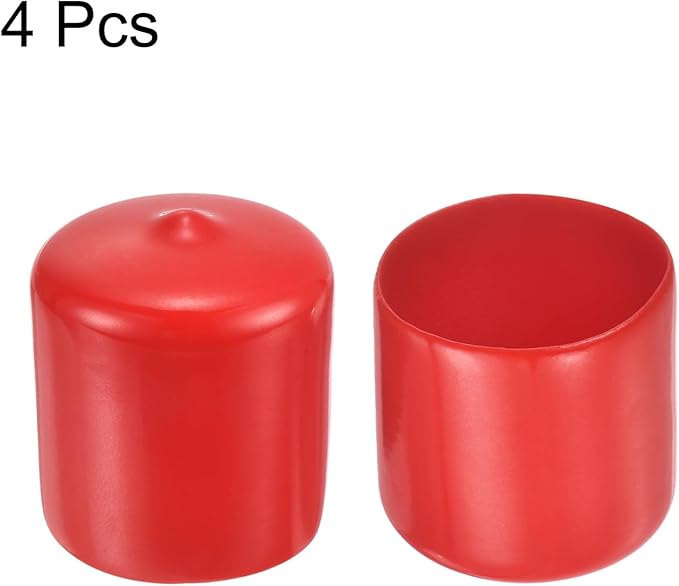 uxcell 4pcs Rubber End Caps 1 1/4"(32mm) ID Vinyl Round End Cap Cover Screw Thread Protectors Red, 30mm Height