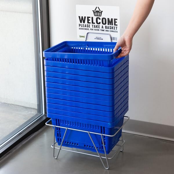 Plastic Shopping Basket, Blue, 16.75 x 11.81 x 8.87 Inches, 24L Capacity, Stackable, With Handles, 45 lb Weight Limit