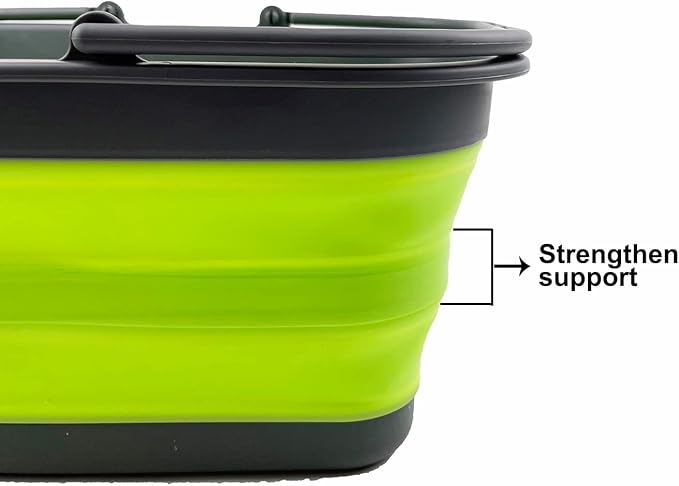 SAMMART 12L (3.17Gallon) Collapsible Tub with Handle - Portable Outdoor Picnic Basket/Crate - Foldable Shopping Bag - Space Saving Storage Container (Grey/Grass Green)