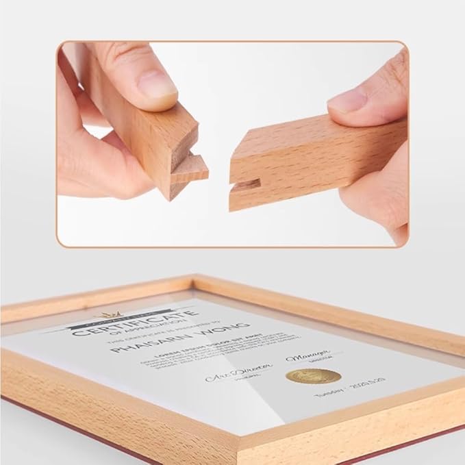 Wall Mount Acrylic Sign Holder Self Adhesive Magnetic Display Frame Clear Document Frame for Office, Store, School, Home, Wall Picture Frame (Sapele Wood A4 210×297mm/8.27×11.69inches)