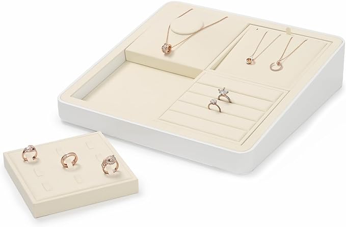 Oirlv Microfiber Diamonds Gemstones Jewelry Display Organize Tray Crystal Beads Holder for Stones Display Organizer Showcase(Beige)