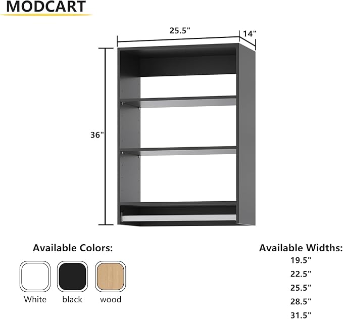Medium Double Hanging Closet Unit, Modular Closet System, Wood Closet System Organizer with Storage for Walk in Closets, Clothing Rack Closet for Hanging Clothes, Bedroom, Black, 25.5" W