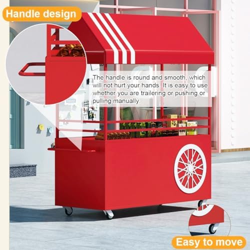 Portable Street Food Cart, Mobile Vendor Stall for Outdoor Events, Commercial Iron Food Cart for Markets, Food Truck Stand (Pink, 55in/140cm)