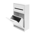 Recessed Wall Mounted Trash Can with Toilet Paper Holder, 1.59 Gal Hidden Tilt-Out Trash Bin Cabinet, 304 Stainless Steel Built-in Waste Bin for Bathroom & Toilet, White