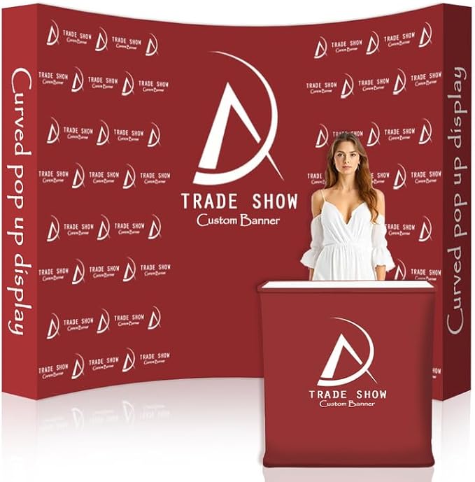 Curved Pop Up Displays 7.5 x 7.5 FT Trade Show Backdrop Display Custom Banner Tradeshow Booth Tension Fabric Pop Up Backdrop for Business/Campuses/Weddings/Corporate