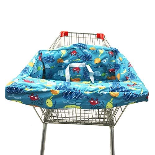 Pozico Baby Shopping Cart Cover & High Chair Cover – Machine Washable, Grocery Cart Cover with Portable Cloth Bag Included, Underwater World Blue Design