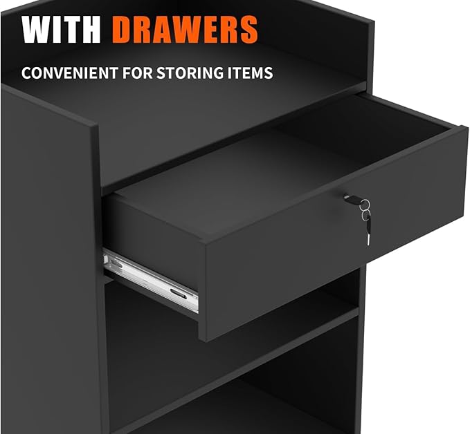 Portable Cash Register Stand - Black Cash Wrap Checkout Desk with Drawer for Retail, Meetings, Reception & Events
