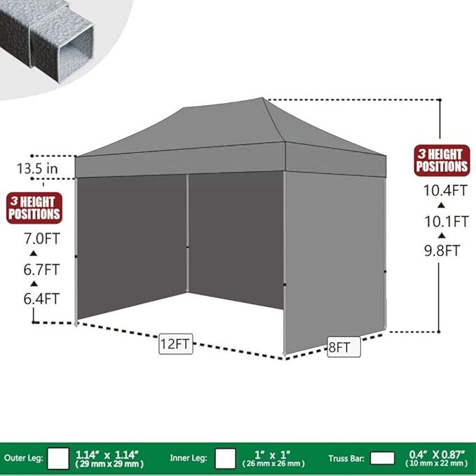 Eurmax USA 8'x12' Pop-up Canopy Tent Commercial Instant Canopies with 4 Removable Zipper End Side Walls and Roller Bag, Bonus 4 SandBags(Navy Blue)
