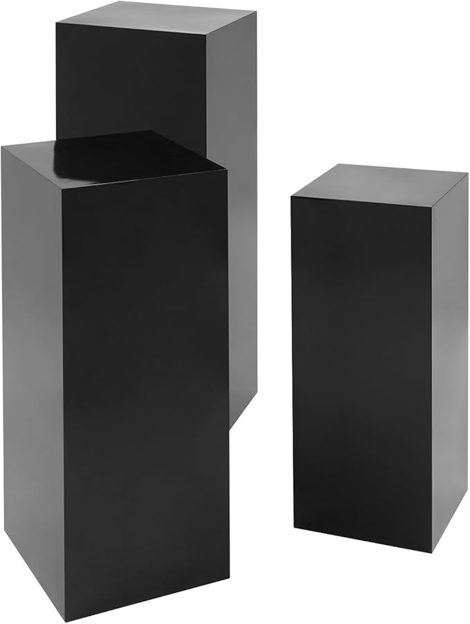 3Pcs Metal Pedestal Stand for Party, Large Black Cake Stand, Pedestal Display Plinth Pillars for Wedding Ceremony Birthday Party Art Decor, Column Decorative Cube for Wedding Dessert Table Display
