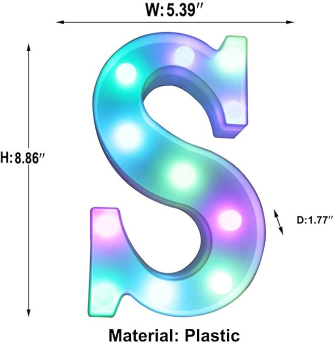 Pooqla Colorful Marquee Letters LED Light Up Letters with Remote, Party Birthday Letter with Lights Decorations for Classroom Room Dorm Home - Multicolor Letter S