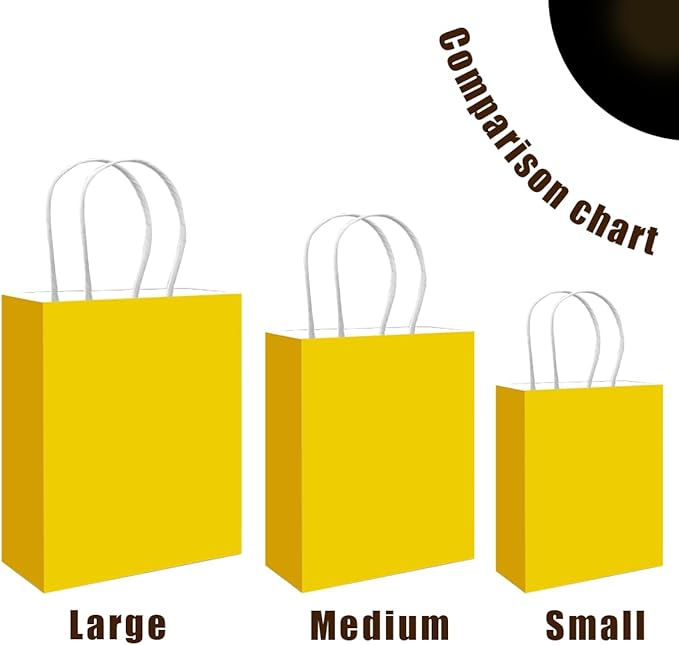 qiqee 100PCS Gift Bag with Handles Bulk Bright Yellow Paper Bags Assorted Sizes(33pcs Large 13",33pcs Medium 11",34pcs Small 8")