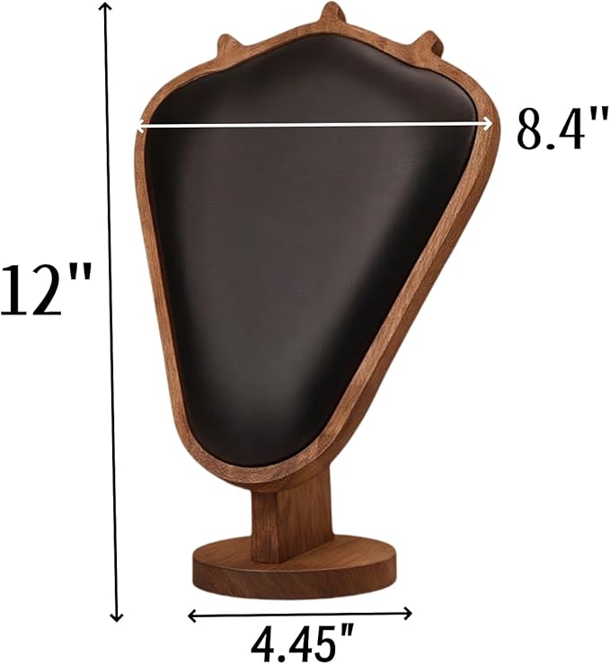 Walnut Color Body Wood Necklace Display Stand with Black Leather Soft Mat Necklace Holder Organizer Desktop Stand for Home Store Dresser-4.45"x8.4"x12"